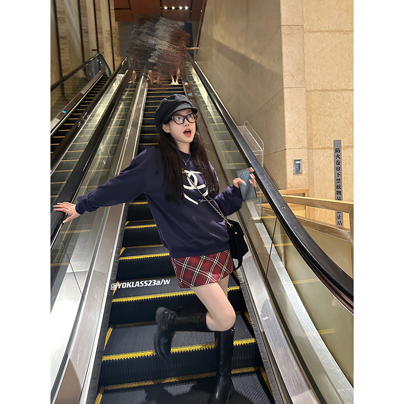 王少女的店红色格子半身短裙早秋美式复古百搭直筒内衬包臀长裙子