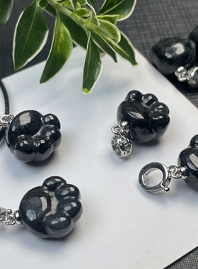 黑色翡翠乌鸡猫爪925银吊坠项链女士锁骨链可爱萌宠颈饰 随机发