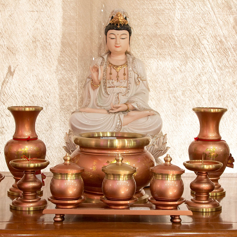 佛具用品家用佛前供水杯观音圣水杯合金三连杯酒杯贡台花瓶摆件