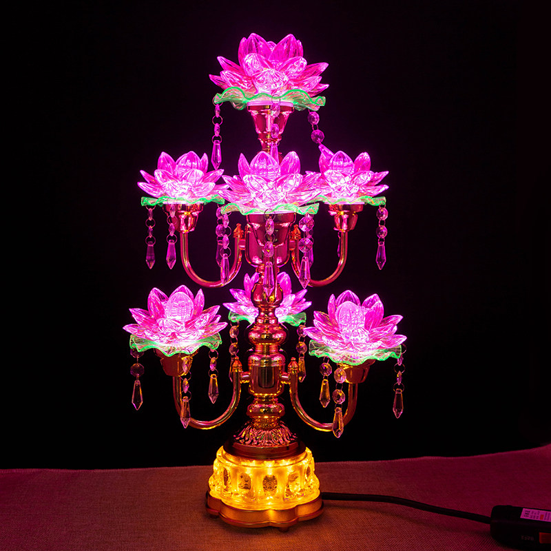 led七彩莲花供灯大号灯财神观音