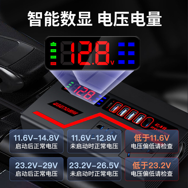 车载逆变器12v转110V24v转220V汽车货车点烟器转换器车用充电插排