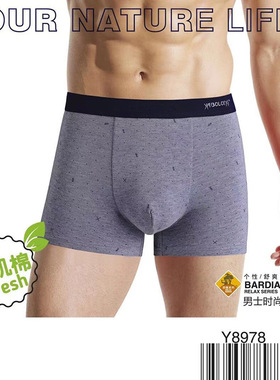 雅博龙一盒两条有机棉彩纱弹力棉平角裤夏季舒适速干青少年内裤男