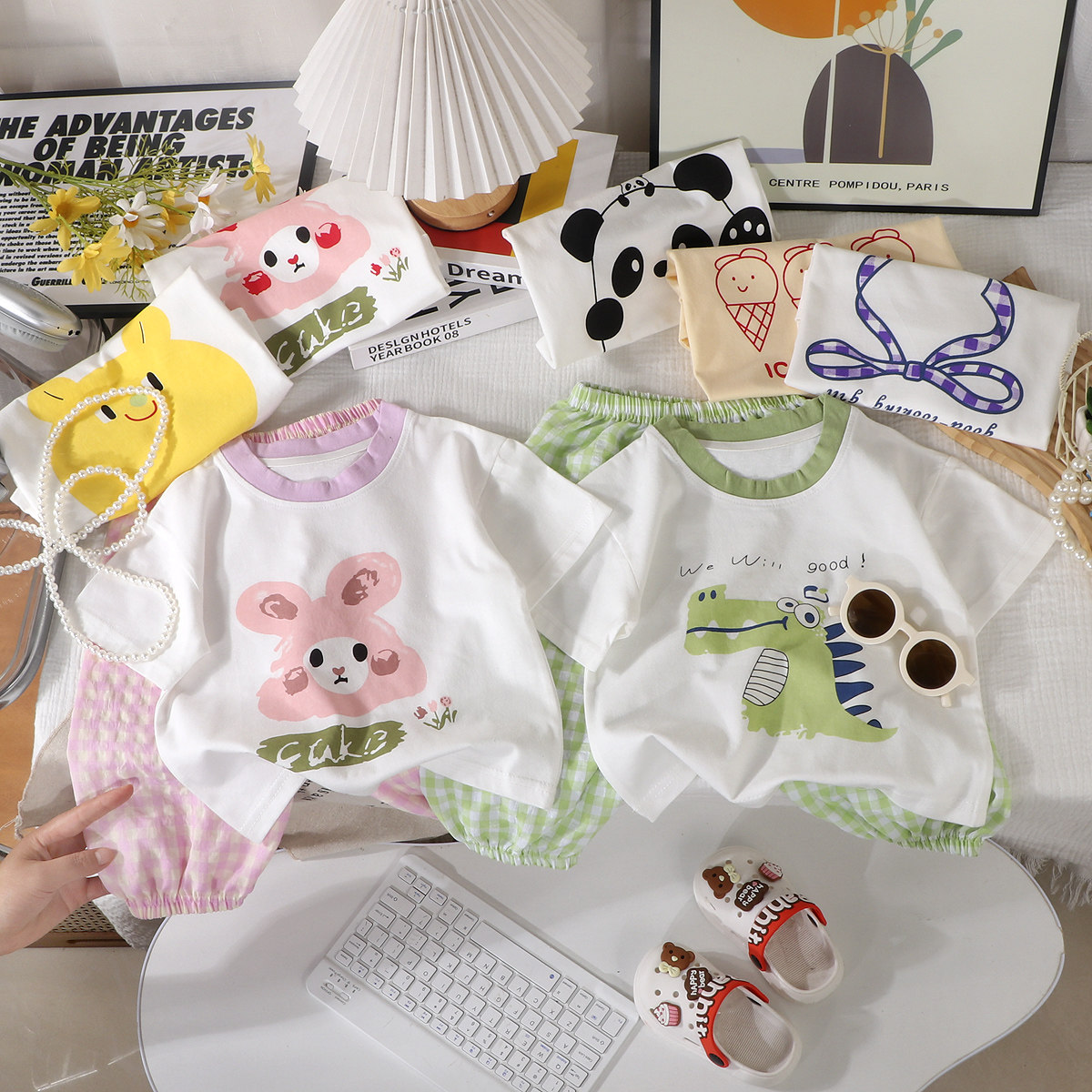 女童短袖长裤套装夏季新款男童纯棉半袖中小童宝宝T恤裤子两件套