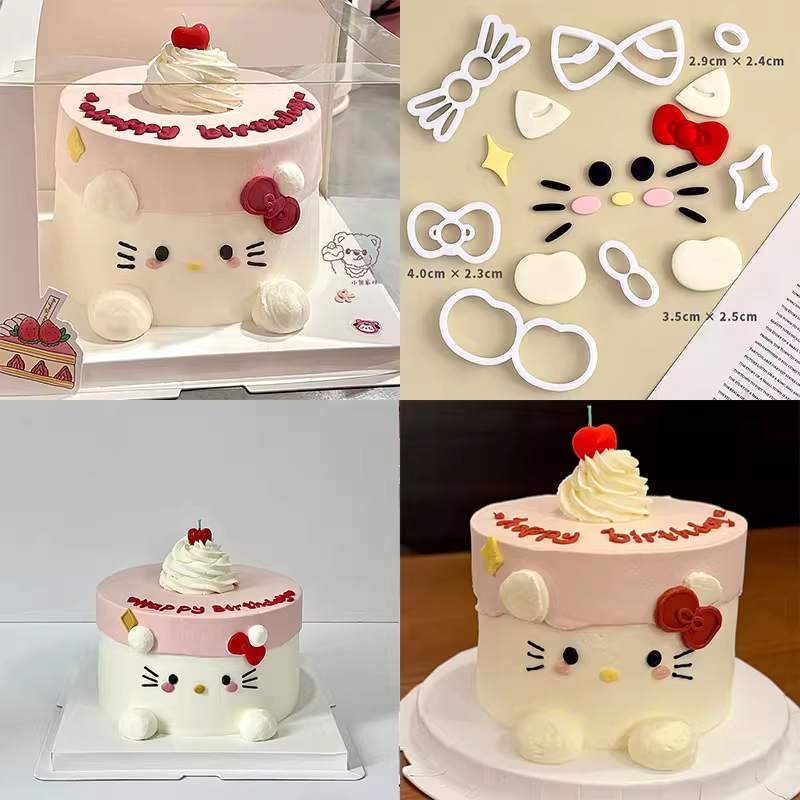 蝴蝶结kt猫网红ins风翻糖切模女孩凯蒂猫生日表情蛋糕模具压模DIY