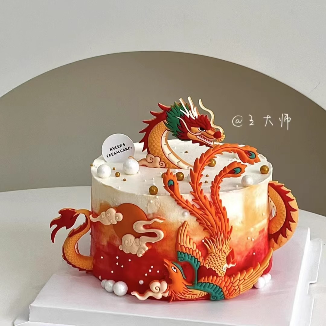 网红国潮飞龙在天凤凰中式祥云