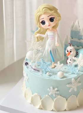冰雪奇缘白色艾莎公主蛋糕装饰摆件城堡白裙雪花女王生日蛋糕插件