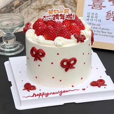 跨年2026新春快乐草莓蛋糕装饰happynewyear插牌新年元旦甜品插件