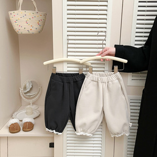 女童裤子秋冬季加厚加绒婴幼儿外穿保暖花边休闲宽松女宝宝卫裤冬