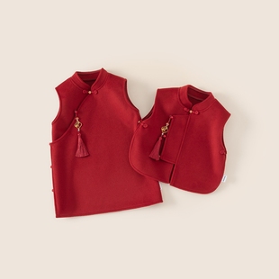 女童旗袍拜年服冬季儿童新中式国风马甲内搭女宝宝红色背心裙外穿