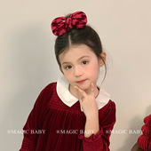 喜庆超大红色海绵蝴蝶结发圈小女孩高级感小香风发绳女童皮筋A07
