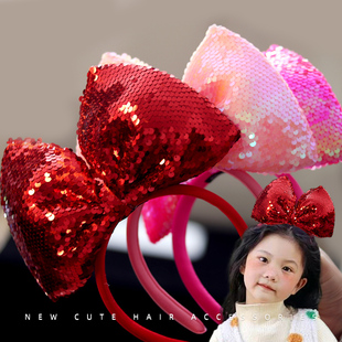 超大亮片蝴蝶结头饰六一儿童节舞台表演红色发箍女童演出头箍发卡