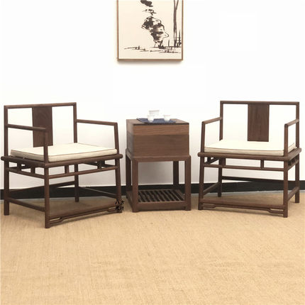 包邮禅意新中式胡桃木圈椅三件套现代中式老榆木椅子单人椅茶桌椅