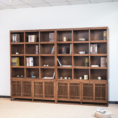 新中式书架实木展示老榆木飘窗柜书桌书柜一体黑胡桃木博古架定制