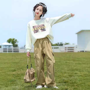 女童秋装卫衣套装2025新款洋气女大童网红工装裤春秋款运动两件套