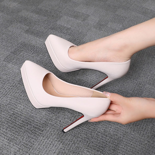 高跟鞋细跟防水台浅口尖头单鞋女12CM时尚夜场模特工作