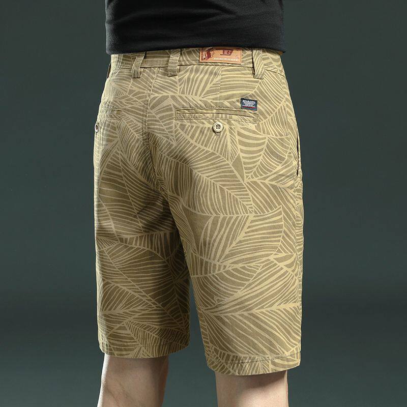 高端纯棉休闲短裤男士直筒夏季薄款2024新款中裤印花五分裤子夏天