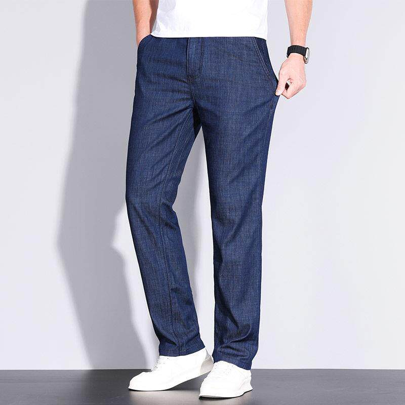 2025夏季薄款牛仔裤男宽松直筒中年爸爸超薄冰丝男士夏天长裤子