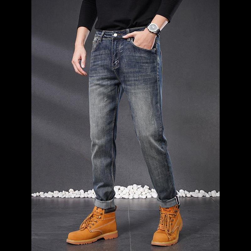 轻奢牛仔裤男弹力2024新款秋冬季美式修身潮牌小脚长裤男裤子大码