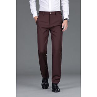 棕红色休闲裤子男款夏季直筒弹力长裤中年垂感商务西裤春夏款