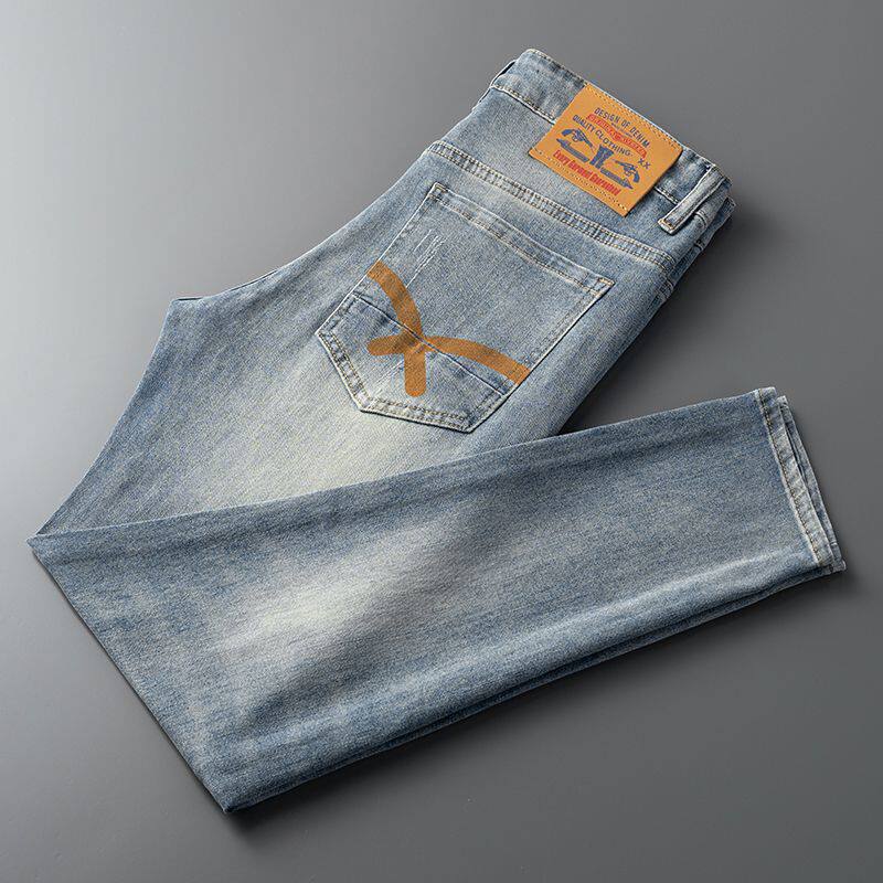 2023年夏季薄款牛仔裤男修身小脚弹力韩版浅色男士简约新款长裤子