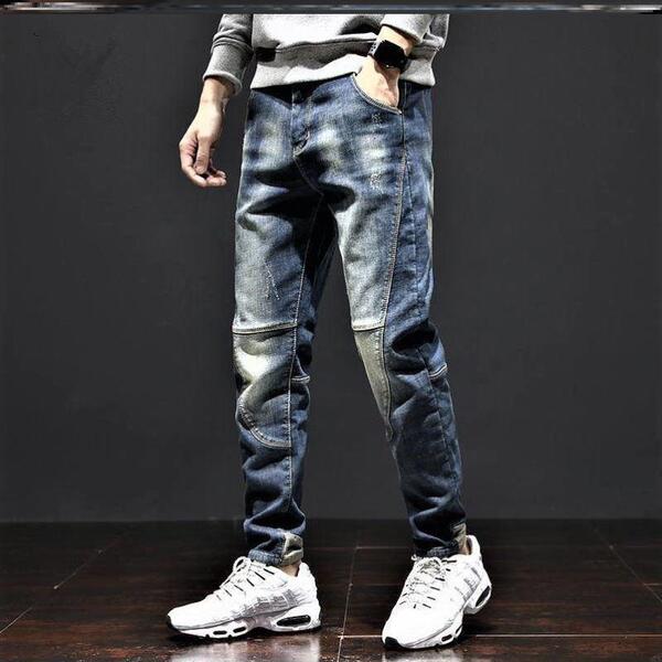 个性 裤 潮牌牛仔裤 子小脚男裤 哈伦复古休闲长裤 男宽松大码 弹力男士