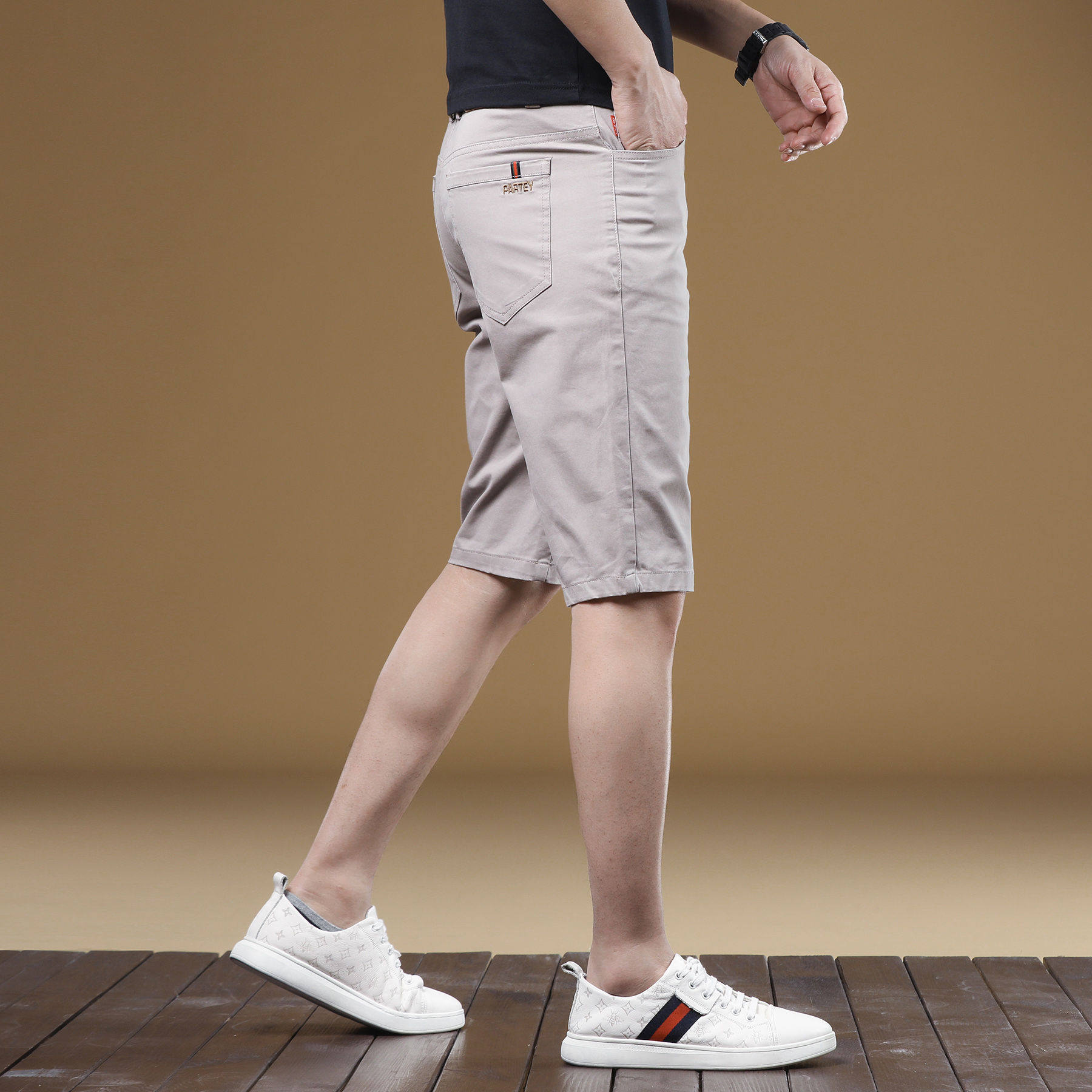 夏天棉感短裤男士直筒薄款五分中裤外穿透气浅色休闲六分裤子修身