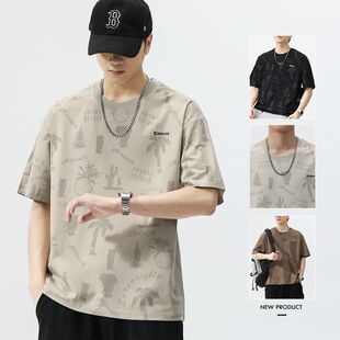 2024新款潮牌短袖t恤男款春夏季圆领ins潮流美式半袖休闲圆领上衣