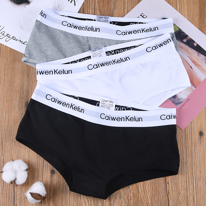 欧美女士内裤女纯棉平角裤白色少女生中性运动ins抗菌四角底裤头