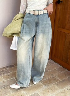 宽松直筒裤 欧洲站2026春季 .com高腰显瘦磨白阔腿牛仔裤 女 新款