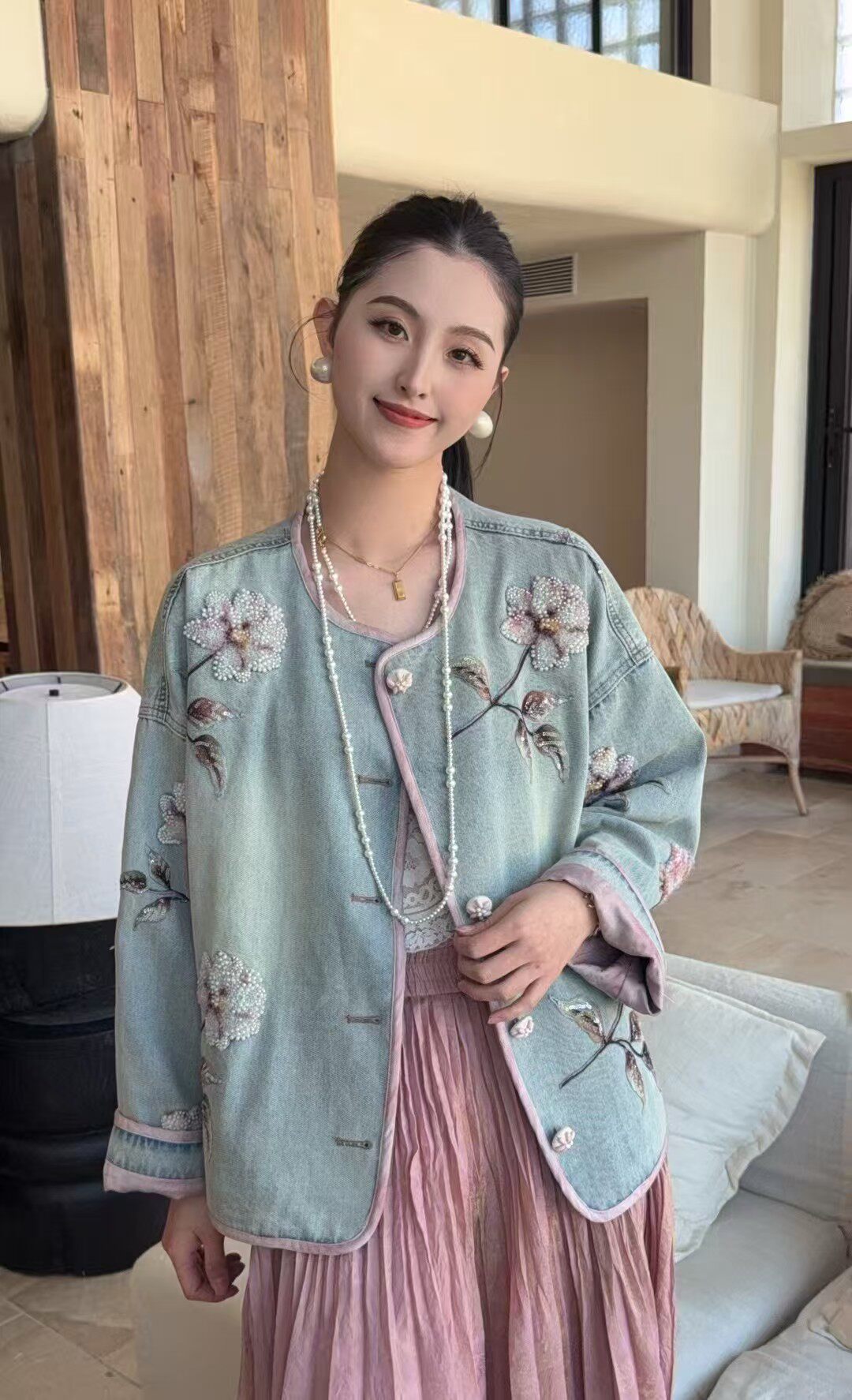 欧洲站2026春季新款DT.Dong中式国风刺绣花朵牛仔外套气质上衣女