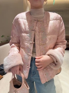 欧洲站2025冬季新款DT.Dong国风刺绣水貂毛盘扣羽绒服外套上衣女