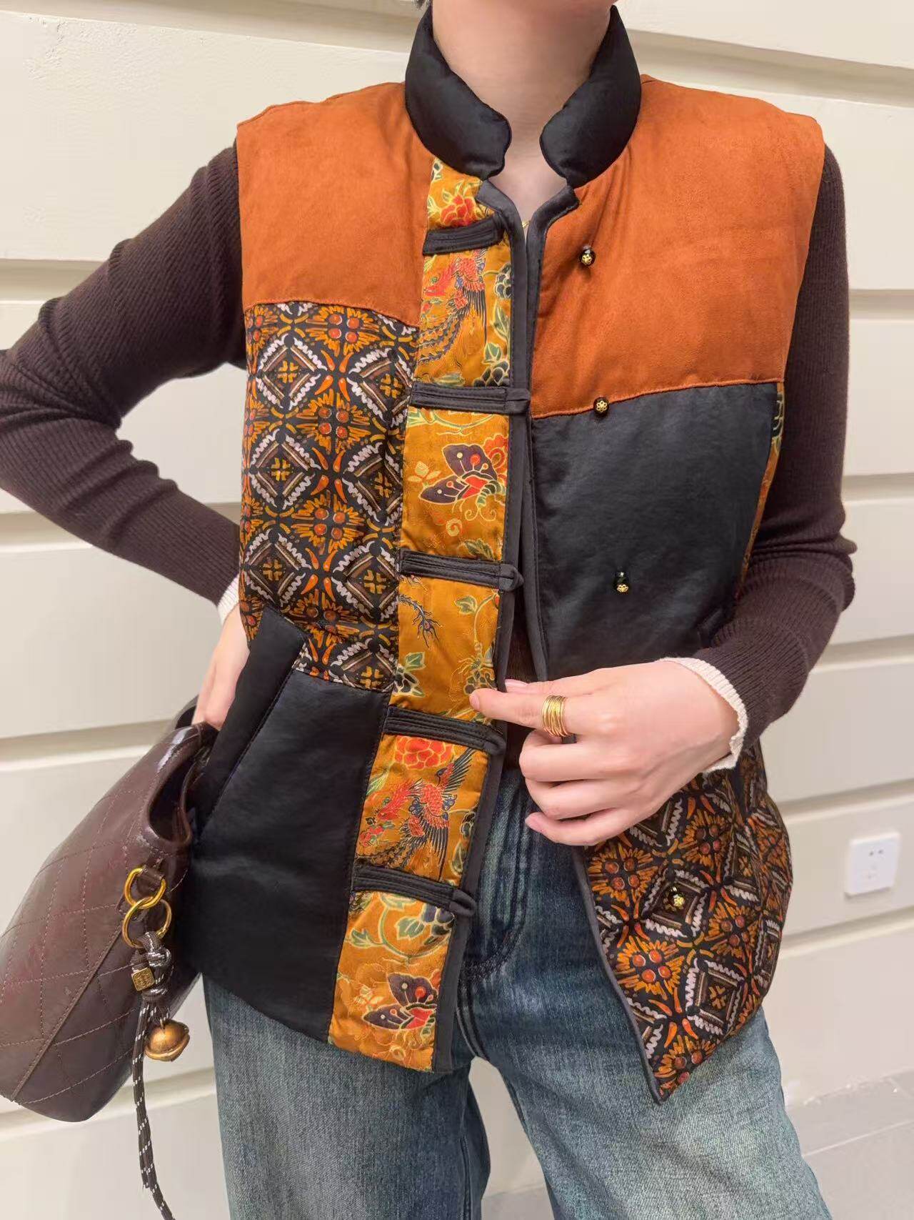 2025秋冬新款国风拼色羽绒服马甲