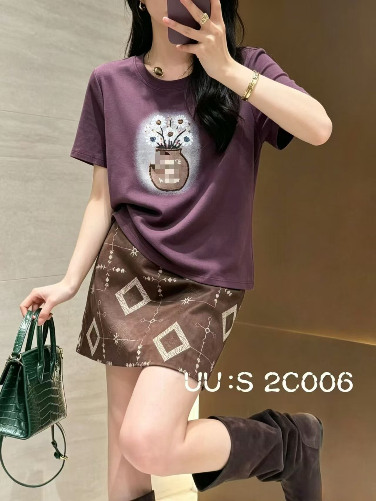 2026秋季花朵印花短袖T恤上衣女