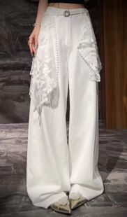 高腰显瘦百搭阔腿裤 欧洲站2026夏季 .com蕾丝屁帘休闲裤 女 新款