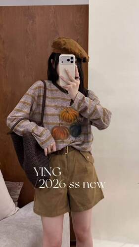 2026秋季减龄条纹印花长袖T恤女