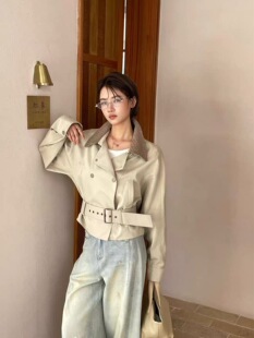 .com高级别撞色翻领收腰风衣外套百搭上衣女 欧洲站2026春季 新款