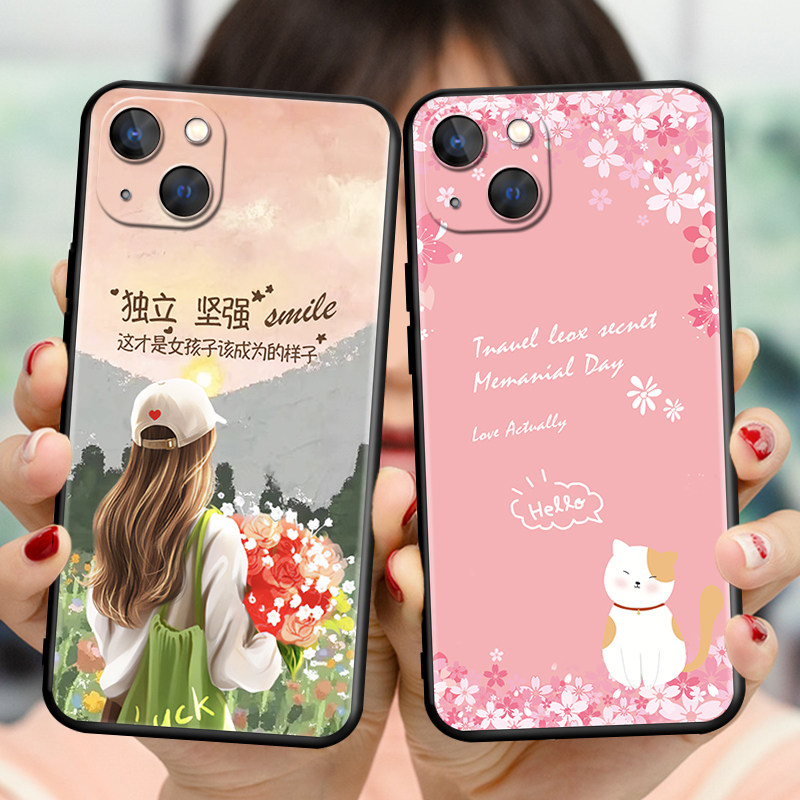 适用苹果13软硅胶防摔手机壳iphone 135g全包保护套A2634网红情侣ins个性卡通外壳Apple钢化膜文艺小清新文字