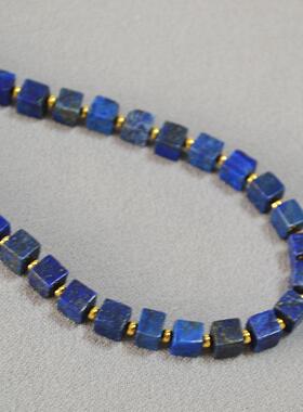 欧美小众轻奢贵气方形青金石串珠项链复古优雅蓝色系气质锁骨链