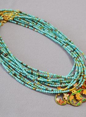 国潮古法镀金绿松石项链