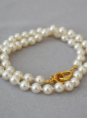 手工打结清冷银灰色毛衣链真多麻