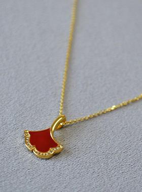 银杏叶红釉小裙子项链女