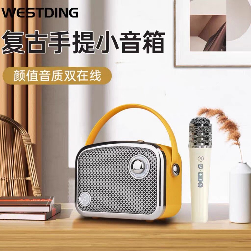 复古手提音响K歌蓝牙音箱话筒一体麦克风家用ktv生日礼物