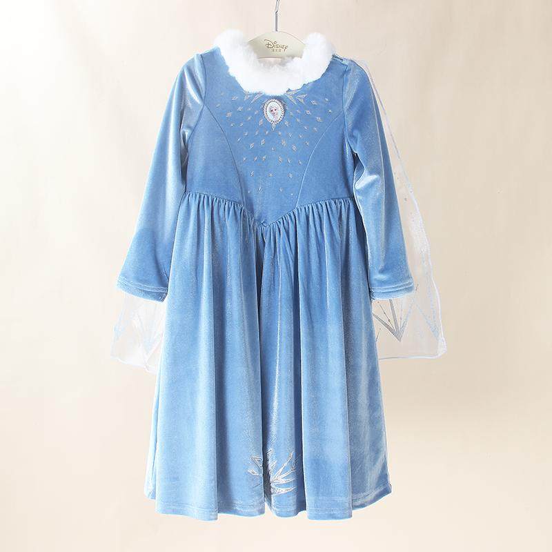 专柜迪士尼公主裙女童艾莎秋冬款冰雪奇缘连衣裙儿童生日礼服裙
