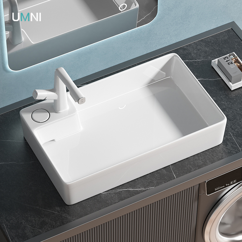 umni陶瓷一体盆侧边排水节省空间