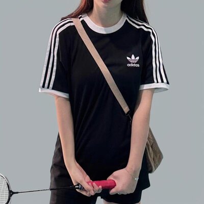 阿迪达斯三叶草男三条杠短袖T恤