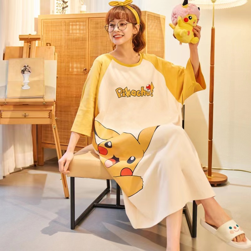 睡裙短袖纯棉大码连衣裙