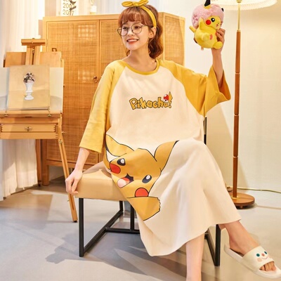 睡裙短袖纯棉大码连衣裙