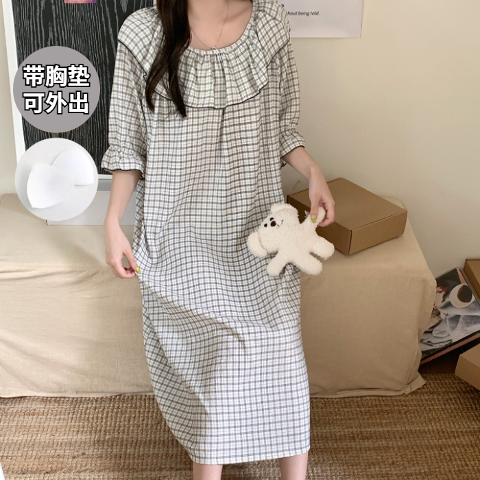 带胸垫云朵棉睡裙女夏季甜美花边