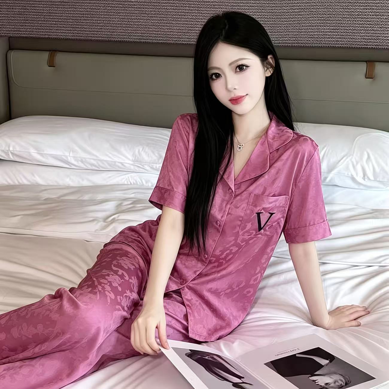 冰丝凉感短袖长裤夏季豹纹开衫女