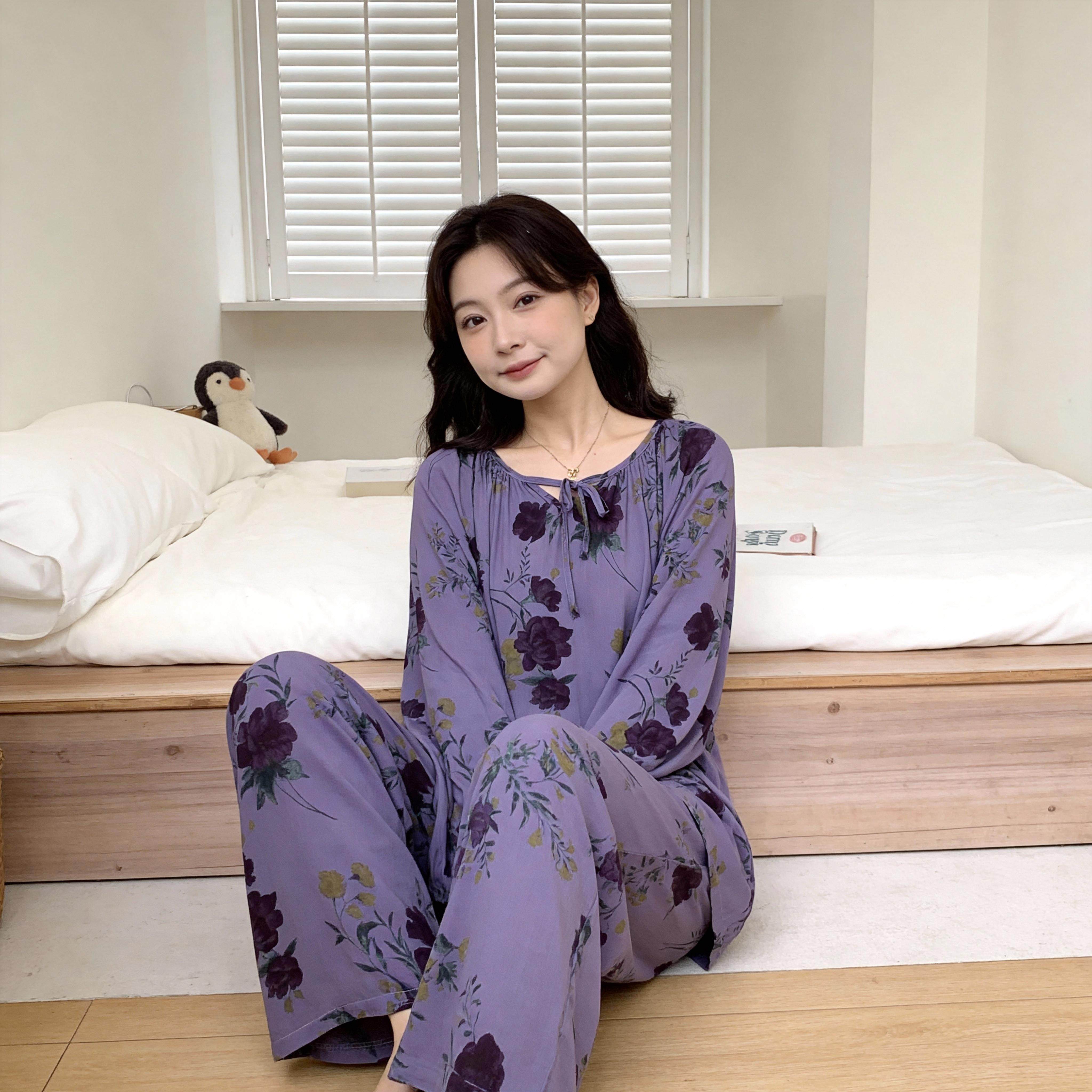 云朵棉可外穿长袖薄款睡衣套装女